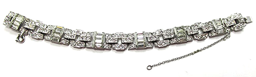Exquisite Vintage 1930s Art Deco Clear Rhinestone Silver Bracelet - Front