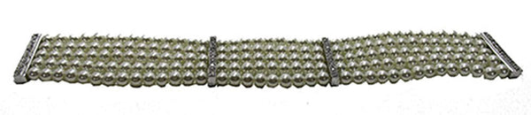 Vintage 1950s Five Strand Pearl and Clear Rhinestone Bracelet - Front