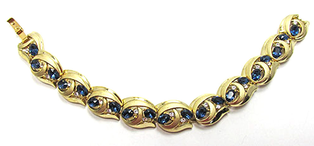 Crown Trifari Vintage Jewelry 1950s Sapphire Diamante Link Bracelet - Front