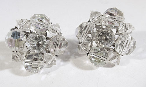 Beautiful Vintage Mid-Century Minimalist Crystal Button Style Earrings