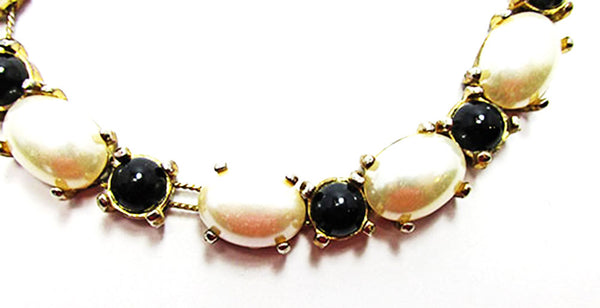 Vintage 1960s Mid-Century Distinctive Pearl and Onyx Slide Bracelet - Close Up