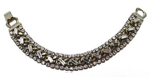 Vintage 1950s Clear Rhinestone and Gold Chain Bracelet - Front
