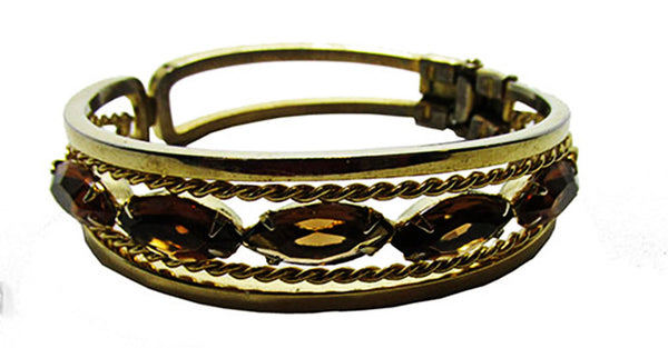 Vintage 1950s Dazzling Mid-Century Topaz Diamante Cuff Bracelet - Front