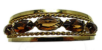 Vintage 1950s Mid-Century Topaz Rhinestone Gold Cuff Bracelet - Front - Thumbnail