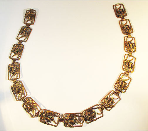 Vintage 1940s Striking Art Nouveau Style Brass Floral Link Belt