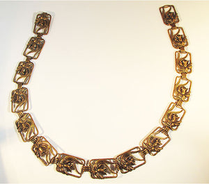 Vintage 1940s Striking Art Nouveau Style Brass Floral Link Belt