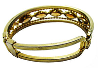 Vintage 1950s Mid-Century Topaz Rhinestone Gold Cuff Bracelet - Back - Thumbnail
