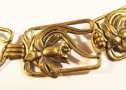 Vintage 1940s Striking Art Nouveau Style Brass Floral Link Belt