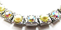 Vintage 1950s Mid-Century AB Rhinestone and Pearl Link Bracelet - Close Up - Thumbnail