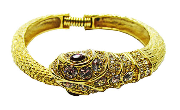 Kenneth J. Lane Vintage 1960s Rhinestone Figural Snake Cuff Bracelet - Front