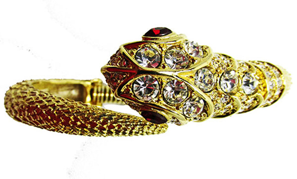 Kenneth J. Lane Vintage 1960s Figural Diamante Snake Cuff Bracelet - Front