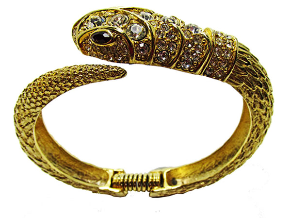 Kenneth J. Lane Vintage 1960s Figural Diamante Snake Cuff Bracelet - Side