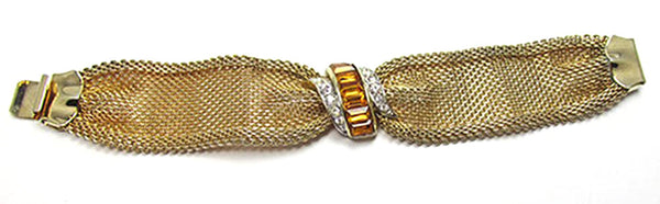 Emmons Vintage Jewelry, 1950s Book Piece Diamante Topaz Mesh Bracelet - Front