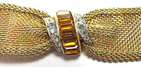 Emmons Vintage 1950s Topaz and Clear Rhinestone Mesh Bracelet - Close Up - Thumbnail
