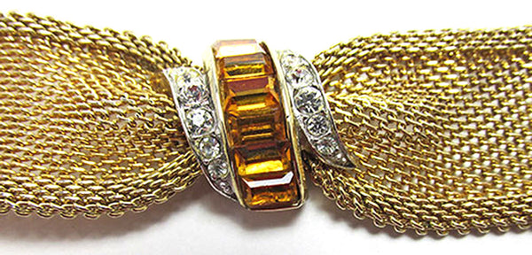 Emmons Vintage Jewelry, 1950s Book Piece Diamante Topaz Mesh Bracelet - Close Up