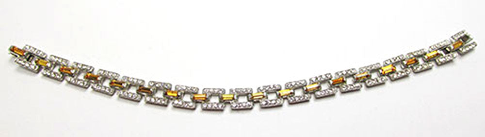 Vintage Costume Jewelry 1930s Art Deco Superb Topaz Diamante Bracelet - Front