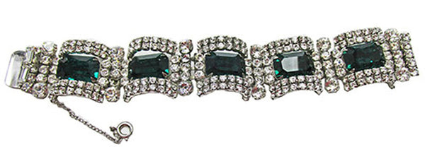 Kramer N.Y. Vintage 1940s Emerald-Rhinestone Glamour Bracelet - Front