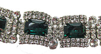 Kramer N.Y. Vintage 1940s Emerald-Rhinestone Glamour Bracelet - Close Up - Thumbnail