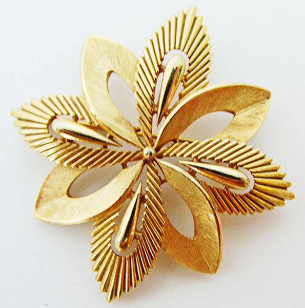 Crown Trifari Vintage Mid-Century Designer Gold Floral Pin - Front