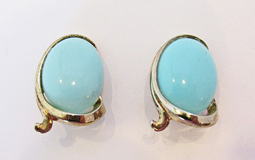 Crown Trifari Vintage Elegant 1950s Turquoise Button Earrings