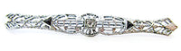 Antique 1910s-1920s Flawless Edwardian Diamante Filigree Bar Pin - Front - Thumbnail