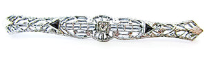 Antique 1910s-1920s Flawless Edwardian Diamante Filigree Bar Pin - Front