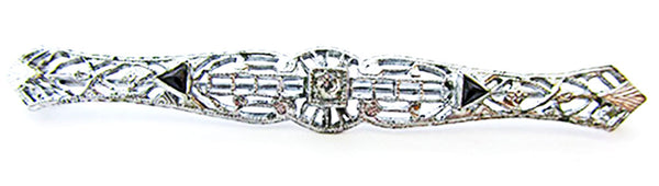 Antique 1910s-1920s Flawless Edwardian Diamante Filigree Bar Pin - Front