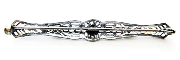 Antique 1910s-1920s Flawless Edwardian Diamante Filigree Bar Pin - Back