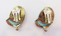 Crown Trifari Vintage Elegant 1950s Turquoise Button Earrings - Thumbnail