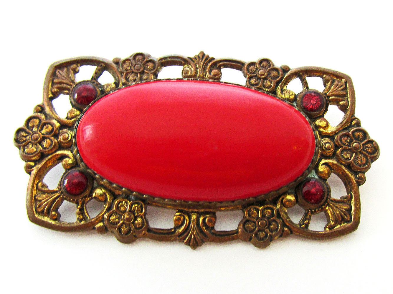 Antique/Vintage 1910s Magnificent Red Art Nouveau Floral Pin - Front