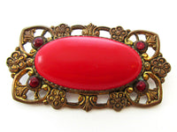 Antique/Vintage 1910s Magnificent Red Art Nouveau Floral Pin - Front - Thumbnail