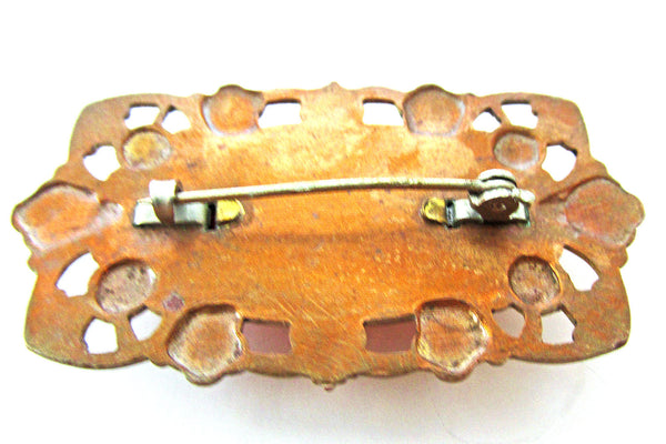 Antique/Vintage 1910s Magnificent Red Art Nouveau Floral Pin - Back