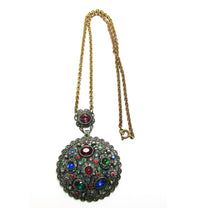 Antique 1910s Art Nouveau Signed Multi-Colored Diamante Pendant - Front - Thumbnail