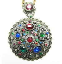 Antique 1910s Art Nouveau Signed Multi-Colored Diamante Pendant - Close Up - Thumbnail