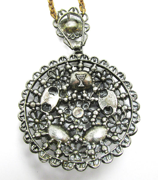 Antique 1910s Art Nouveau Signed Multi-Colored Diamante Pendant - Back
