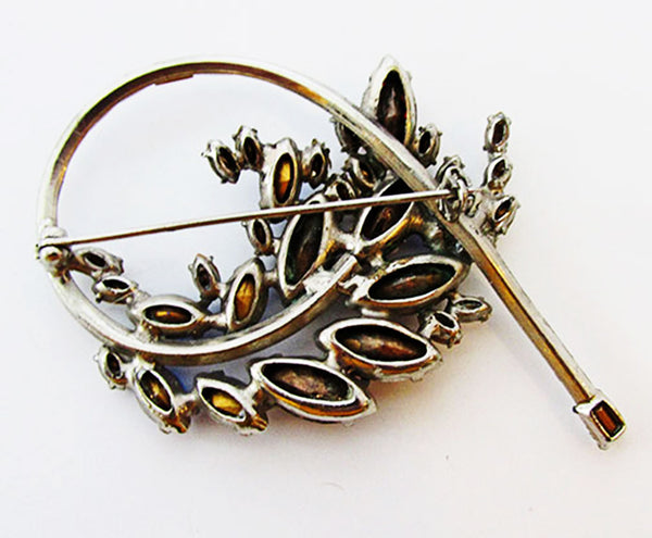 Vintage 1940s Mid-Century Patriotic Colored Bold Diamante Floral Pin - Back