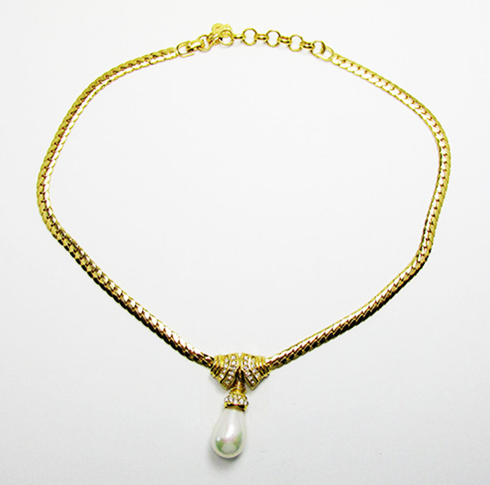 Christian Dior Vintage Jewelry Exceptional Diamante and Pearl Necklace - Front