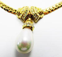 Christian Dior Vintage Jewelry Exceptional Diamante and Pearl Necklace - Close Up, Front - Thumbnail