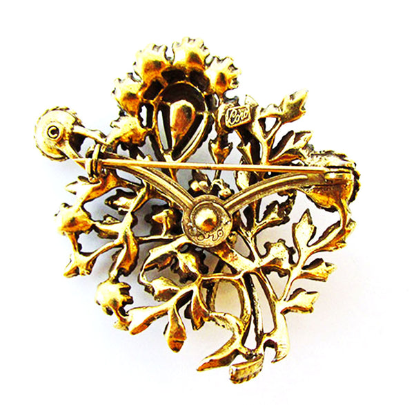 Coro 1950s Vintage Jewelry Mid-Century Citrine Diamante Floral Pin - Back