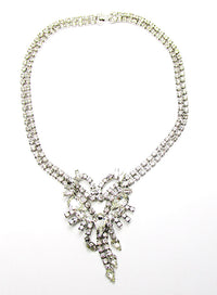 1950s Vintage Costume Jewelry Clear Diamante Avant-Garde Necklace  - Front - Thumbnail