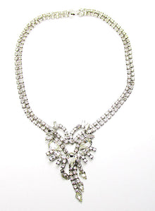 1950s Vintage Costume Jewelry Clear Diamante Avant-Garde Necklace  - Front