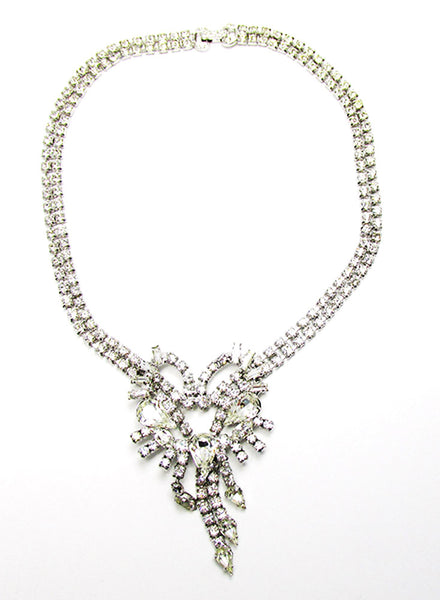 1950s Vintage Costume Jewelry Clear Diamante Avant-Garde Necklace  - Front