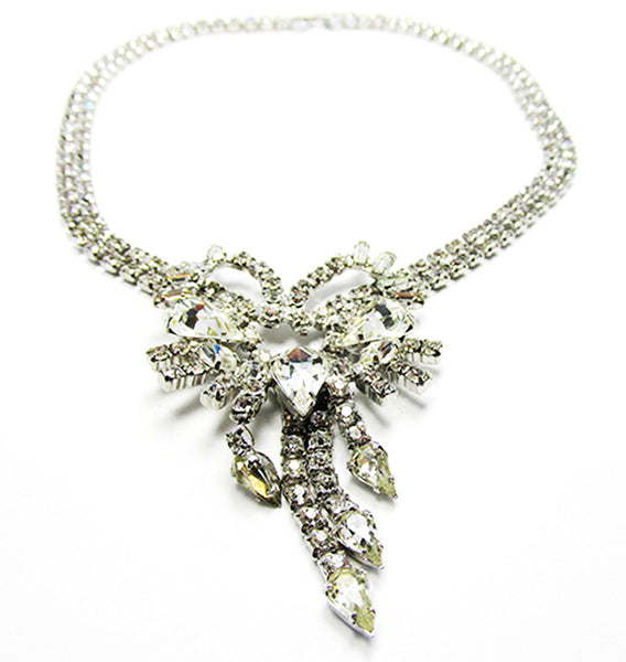 1950s Vintage Costume Jewelry Clear Diamante Avant-Garde Necklace  - Front