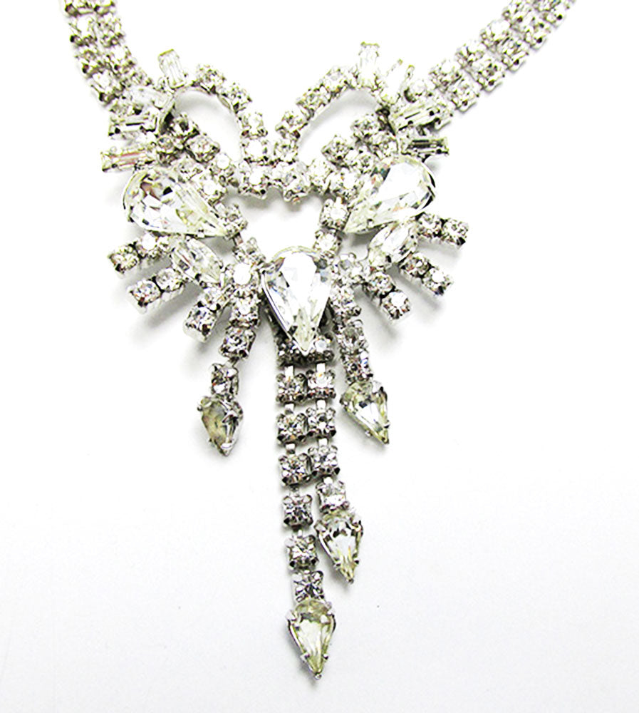 1950s Vintage Costume Jewelry Clear Diamante Avant-Garde Necklace