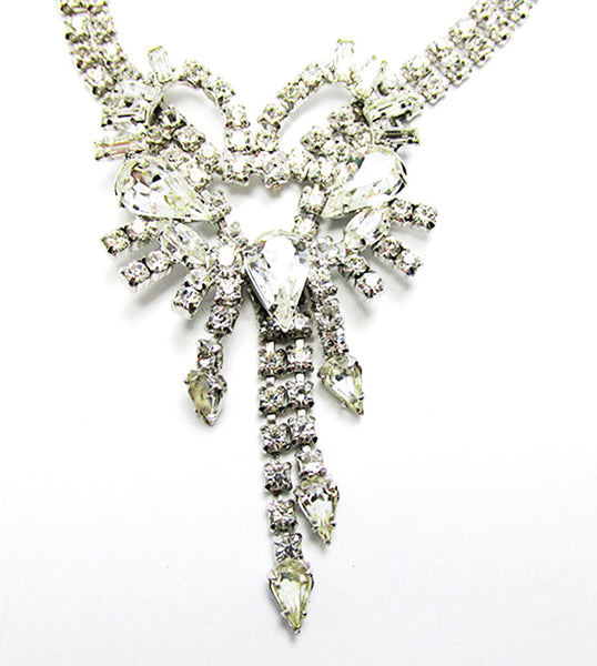 1950s Vintage Costume Jewelry Clear Diamante Avant-Garde Necklace - Close Up