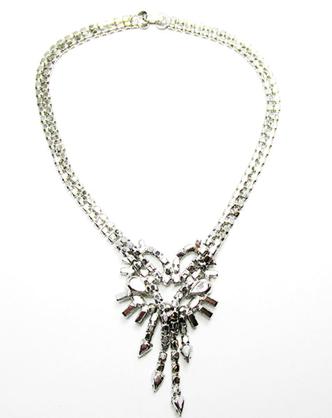 1950s Vintage Costume Jewelry Clear Diamante Avant-Garde Necklace - Back