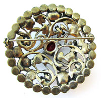 Vintage 1930s Jewelry Art Nouveau Style Ruby Red RhinestionePin - Back - Thumbnail