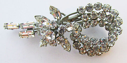 Vintage Mid Century 1950s Distinctive Rhinestone Floral PinVintage 1950s Gorgeous Rhinestone Floral Button Earrings