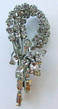 Vintage Mid Century 1950s Distinctive Rhinestone Floral Pin - Thumbnail