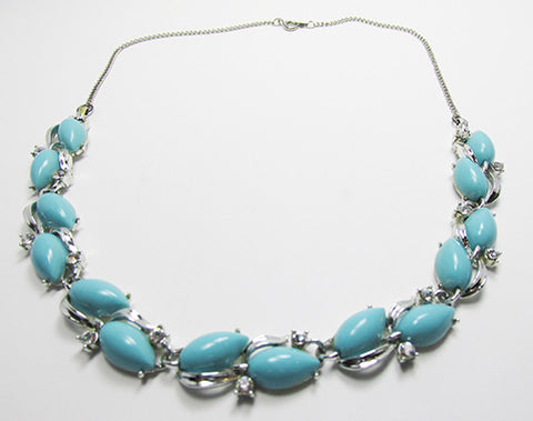 Vintage Elegant Mid-Century Turquoise Rhinestone Link Necklace